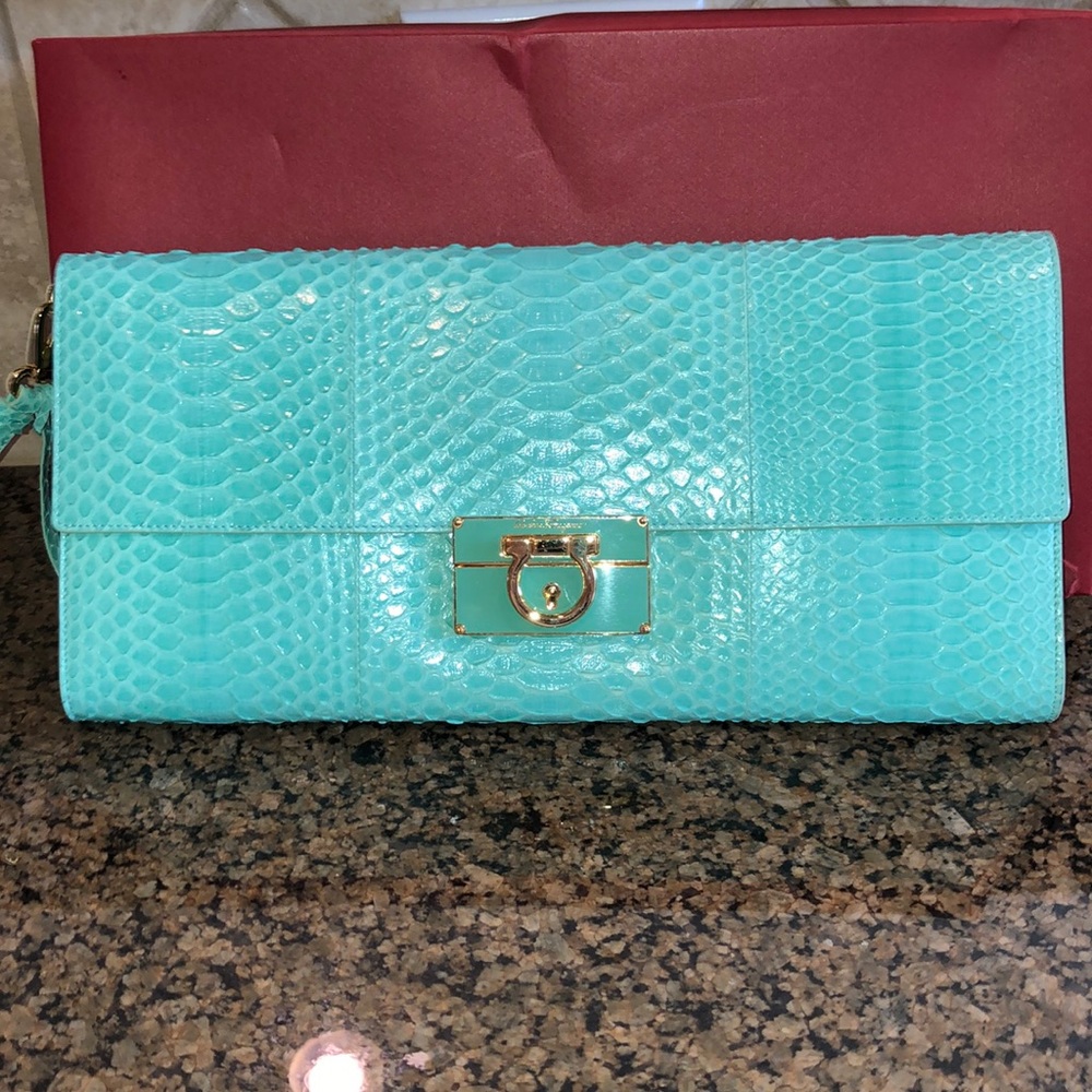 Salvatore Ferragamo Turquoise Clutch